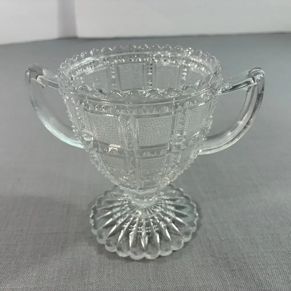 Vintage Clear Pressed Glass Double Handle Sugar Bowl Pedestal Open Serving Dishs